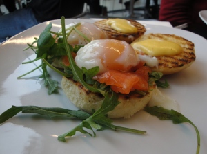 Smoked ocean trout, poached eggs, toasted brioche muffins, Hollandaise & watercress